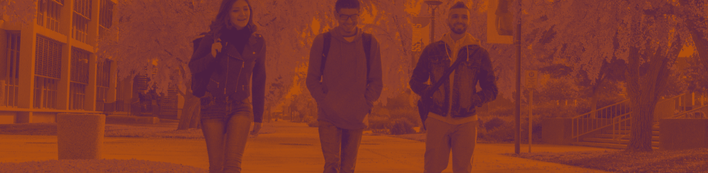 Graphic showing three students walking outdoors.