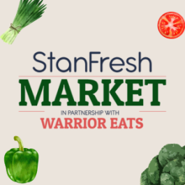 StanFresh Market in partnership with Warrior Eats. Assortment of various vegetables adorn the graphic.