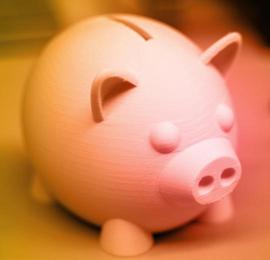 Photo of a 3d printed piggy bank in the fab lab