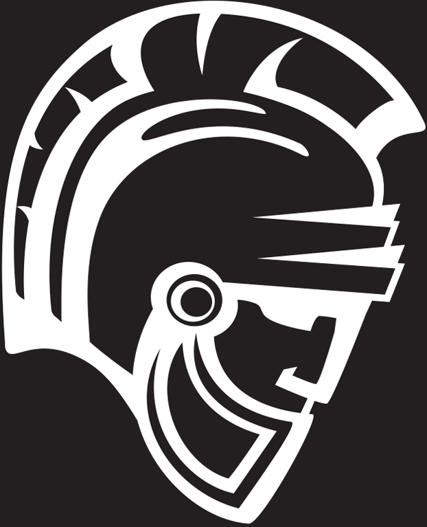 Warrior head, white on black background.
