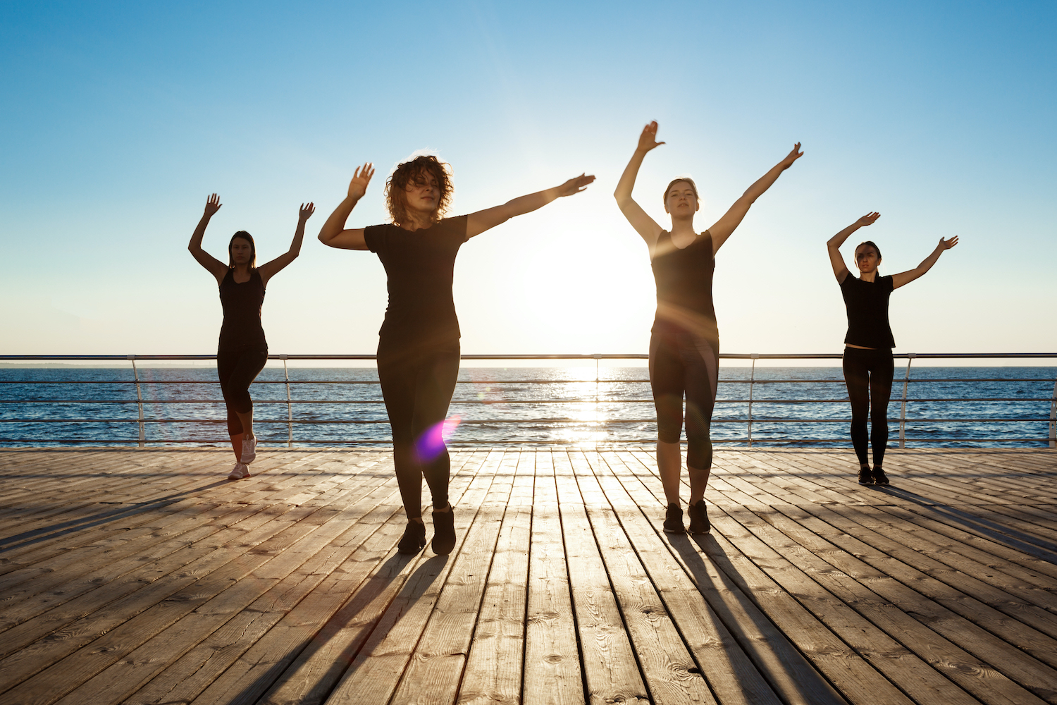 Women doing Zumba.