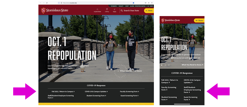 screenshot of www.csustan.edu on desktop & mobile