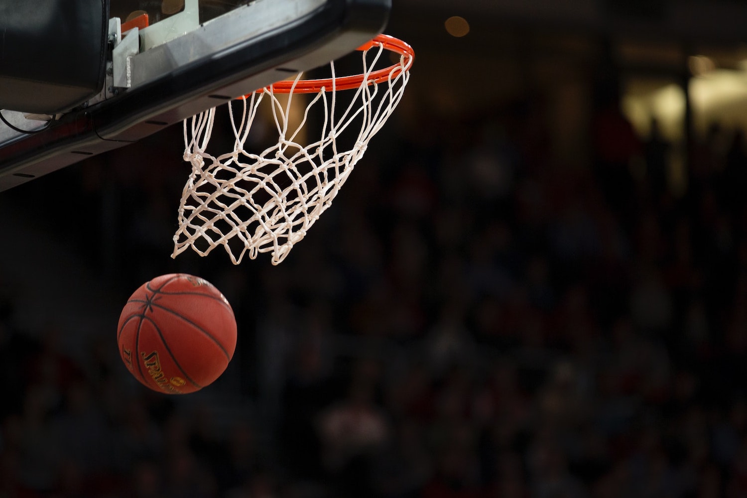 Basketball going through hoop.