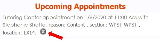 upcoming appointments screenshot with arrow