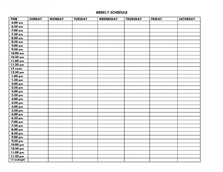 weekly schedule sheet