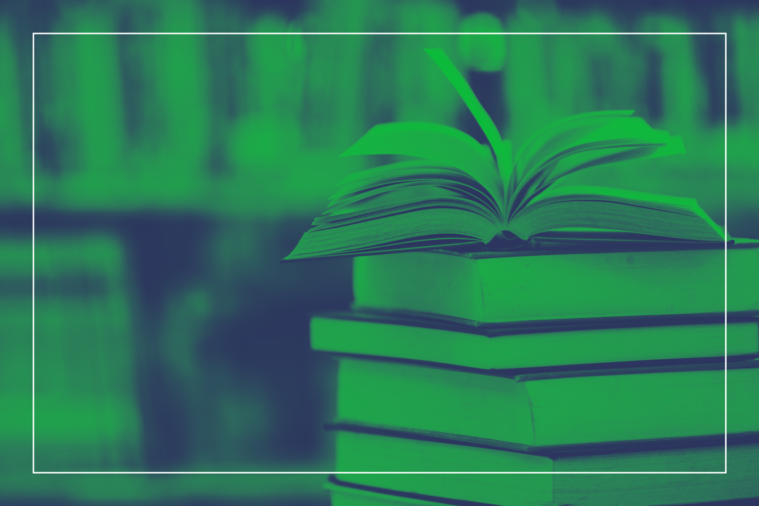 Stack of books with green background 