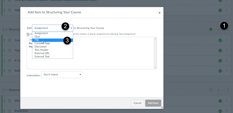 adding a file to a course step 1