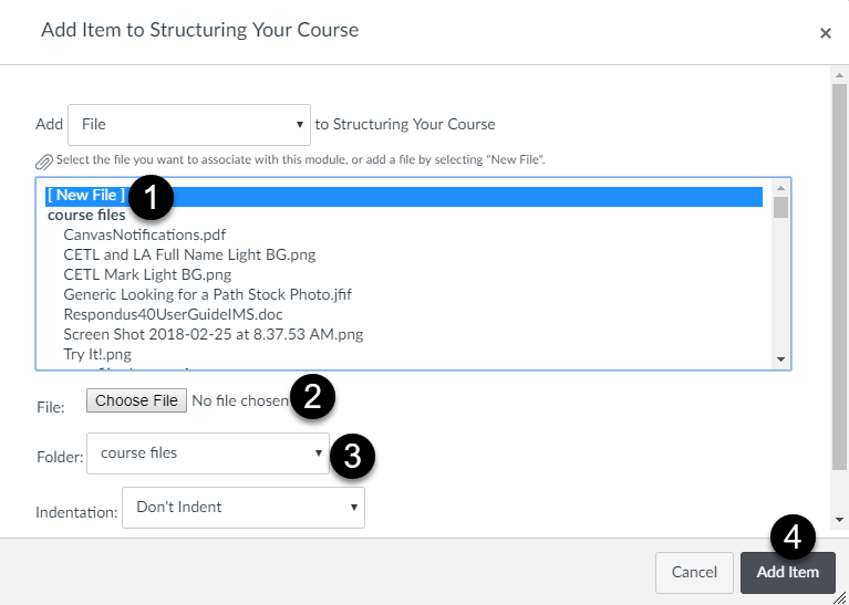 adding a file to a course step 1