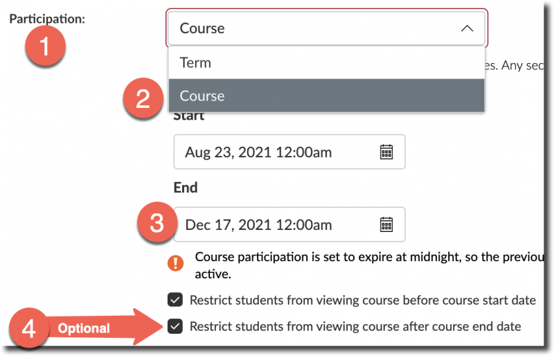 Steps to close a course