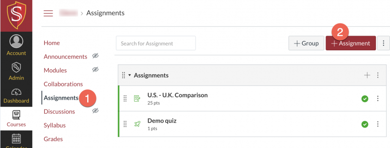 how to search for an assignment in canvas