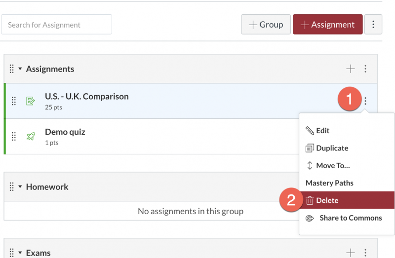 delete submitted assignment in canvas