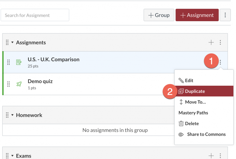 Steps to duplicate an assignment