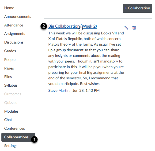Steps to view a collaboration