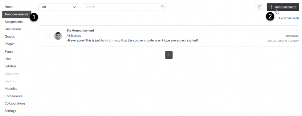 Steps to create an announcement