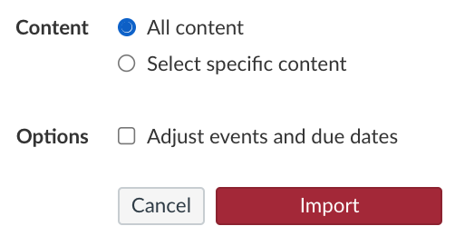 All content selected in the Content choice