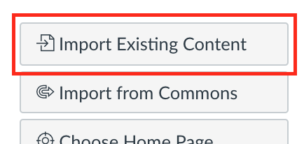 The buttons on the right side of the page with Import Existing Content outlined