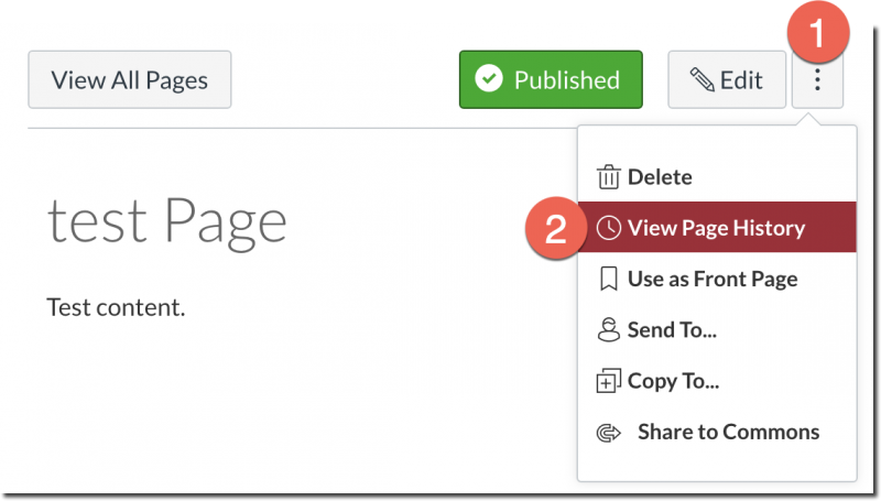 Numbered steps to view the edit history of a page. See full text for details.