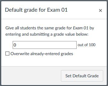 The Default Grade screen for a Canvas assignment