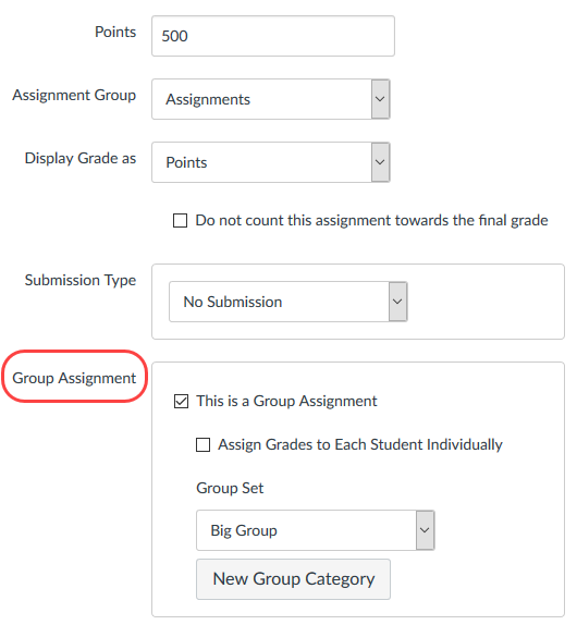 Group assignment settings