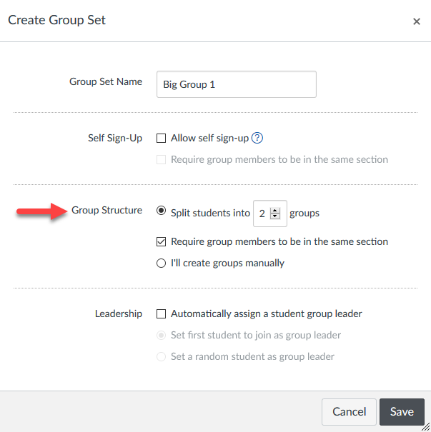Illustrating the Group Structure area of the Group Set page