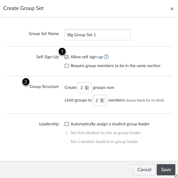 Steps to allow student self-selection of groups