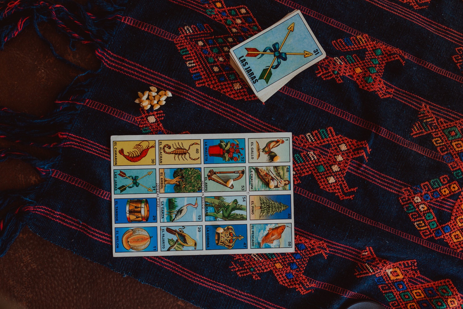 Loteria board and cards on a table