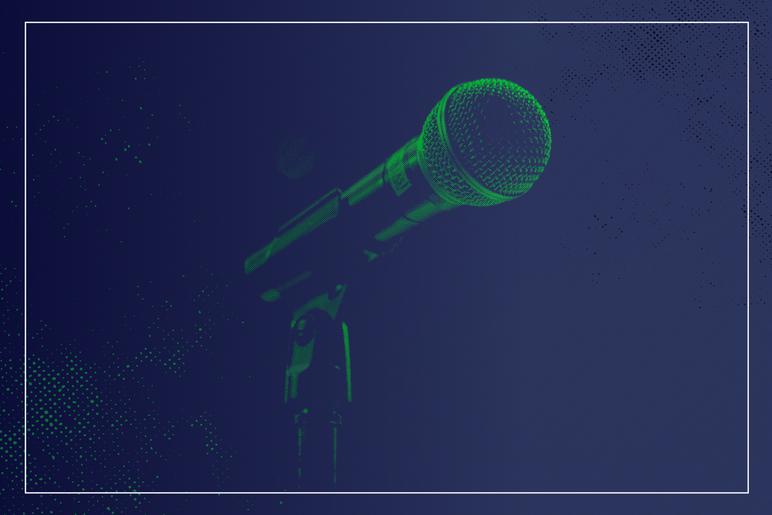 Microphone on a stage in green and blue duotone