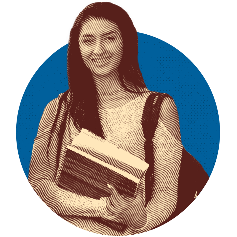 wow-students-web-3.png Female student in duotone holding a stack of book
