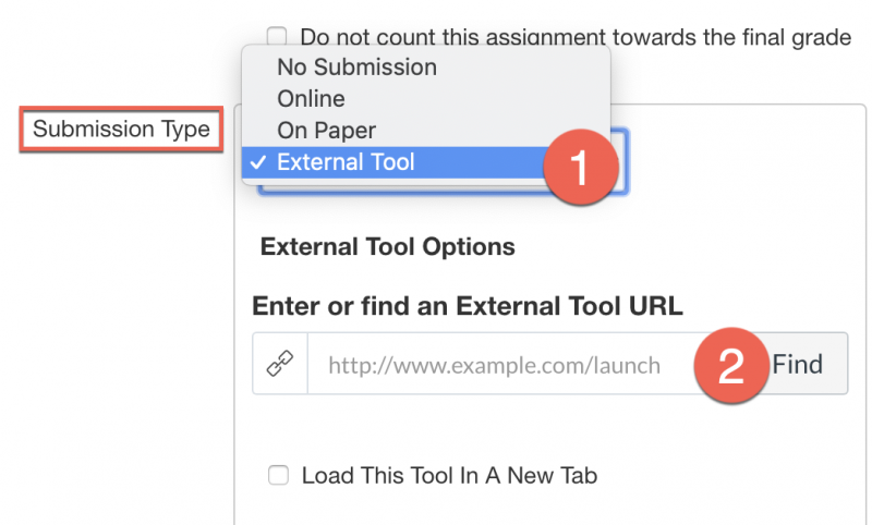 Choose External Tool from Submission Typer menu and Click Find button