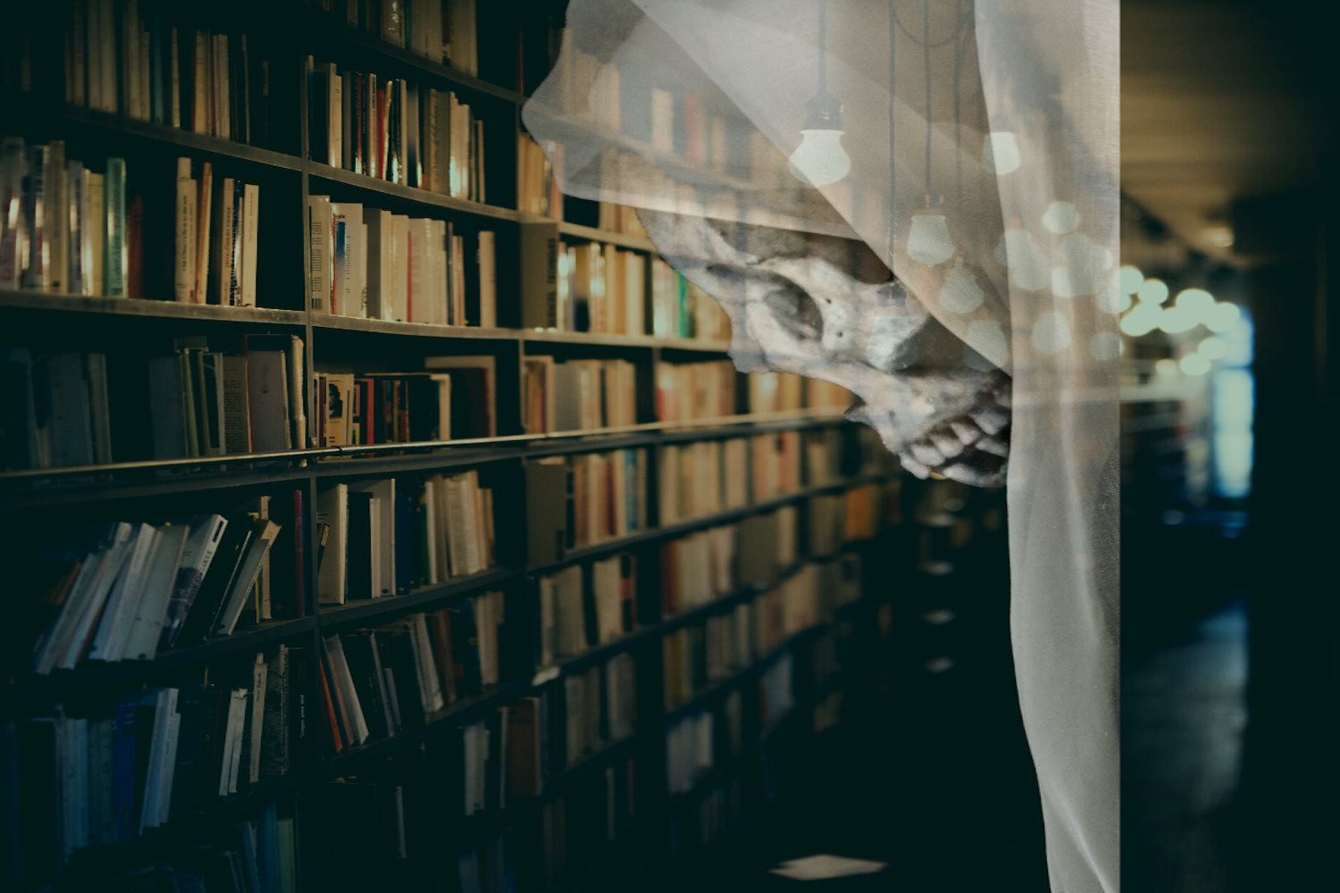 ghost skull in library