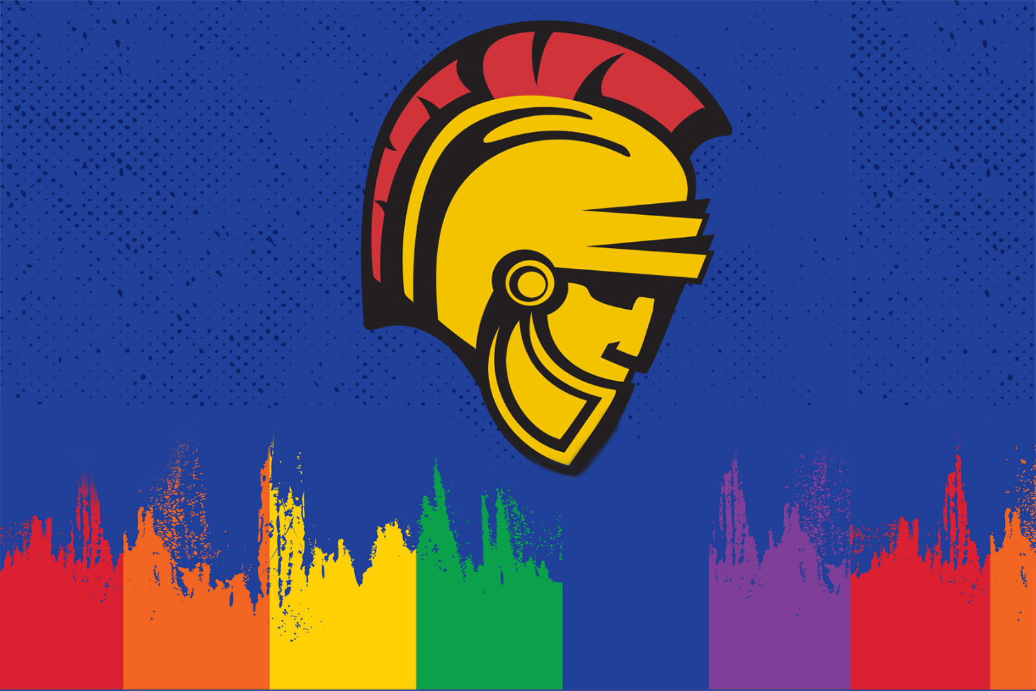 Stan State Warrior Logo with a painted rainbow below