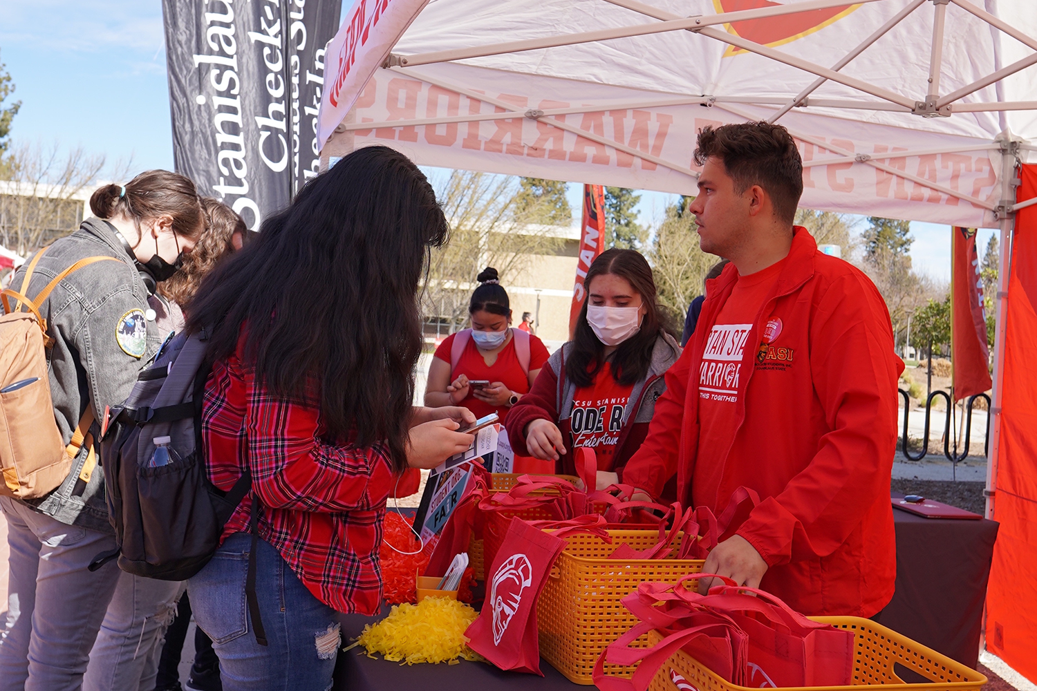 students in booth