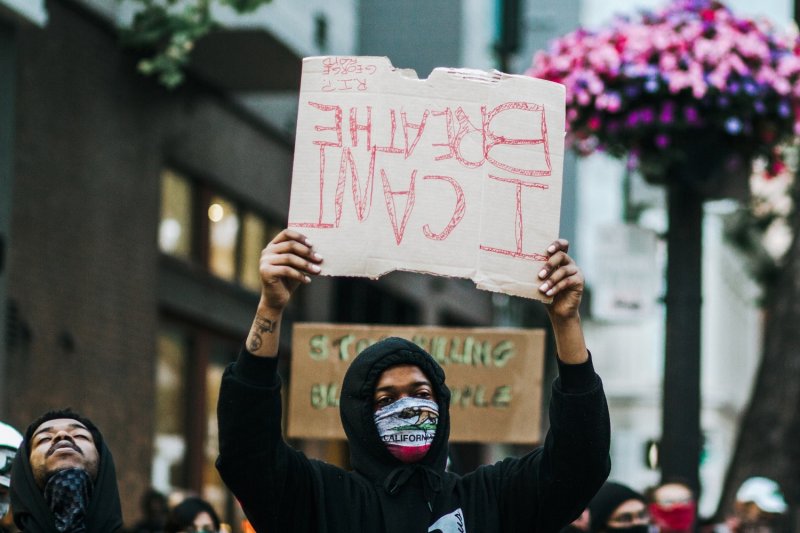 Activist holding sign at protest