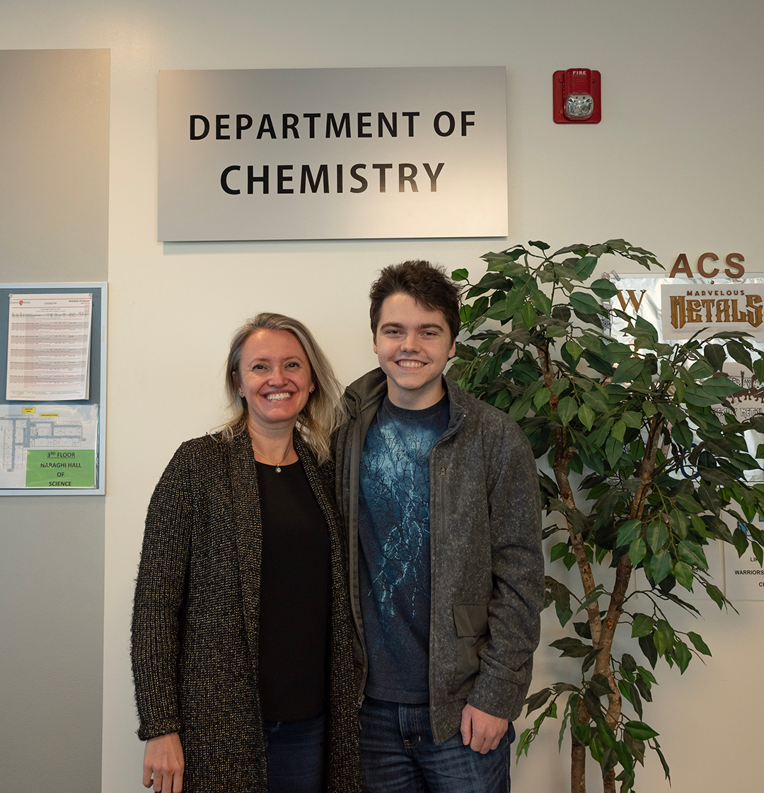 Chemistry professor Gonul Schara and student Eli Frazer