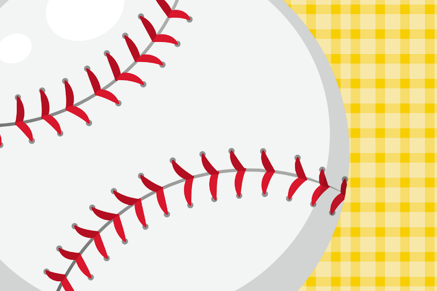 Baseball cartoon with a gingham background