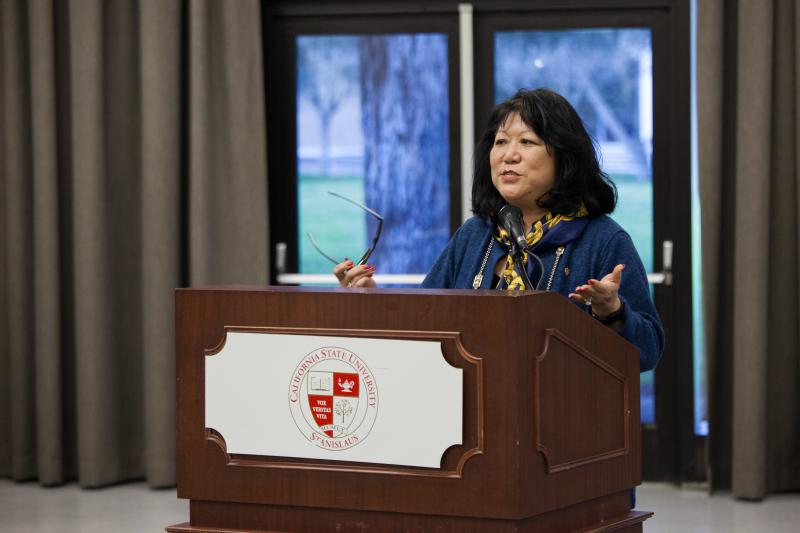 President Junn at podium during WASC Launch 2017