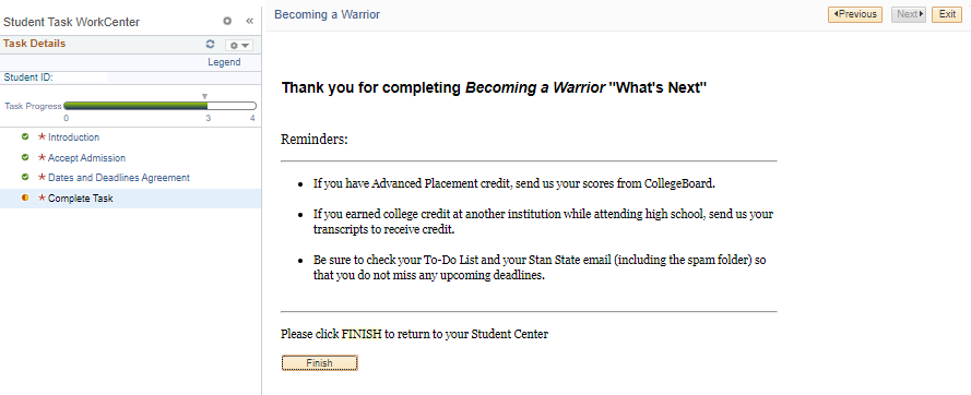 Screenshot of the completed Becoming a Warrior tasks