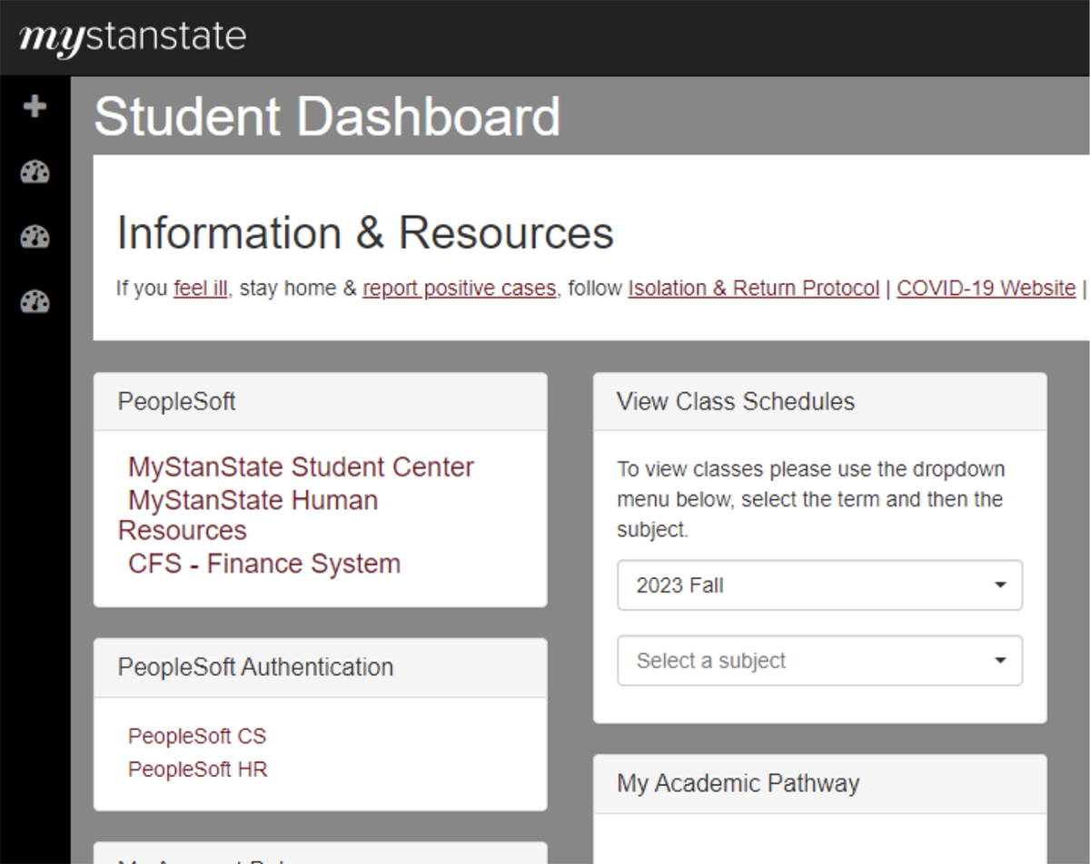 Student dashboard screenshot