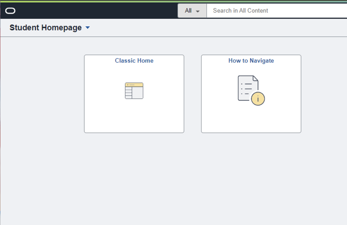 Student homepage screenshot