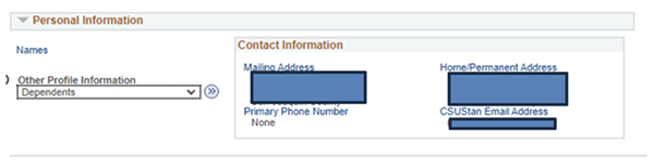 Personal information screenshot