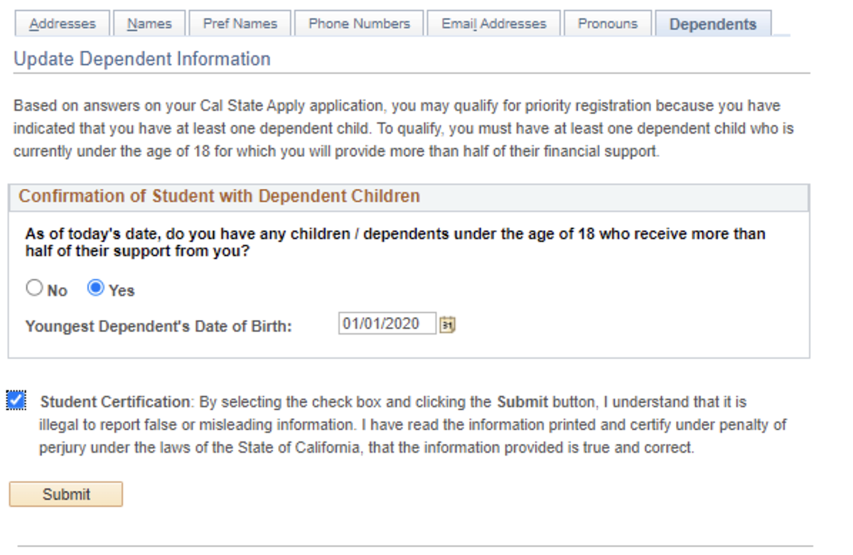 Update dependent information ready to submit screenshot