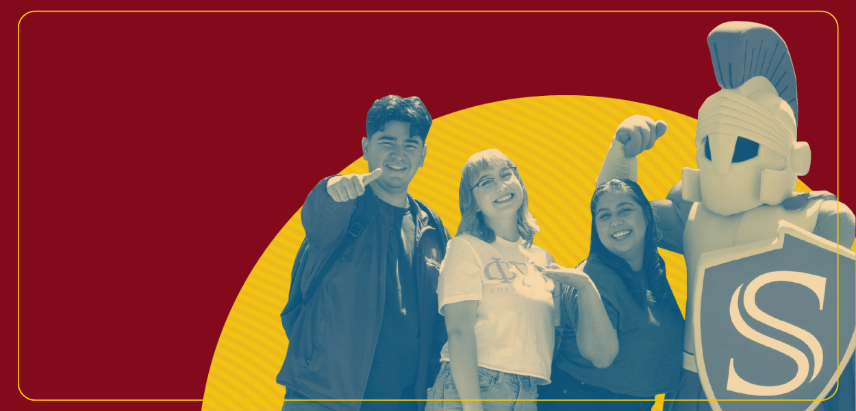 csuappworkshop_eventgraphic2.png Smiling students posing with the Stan State mascot, Titus