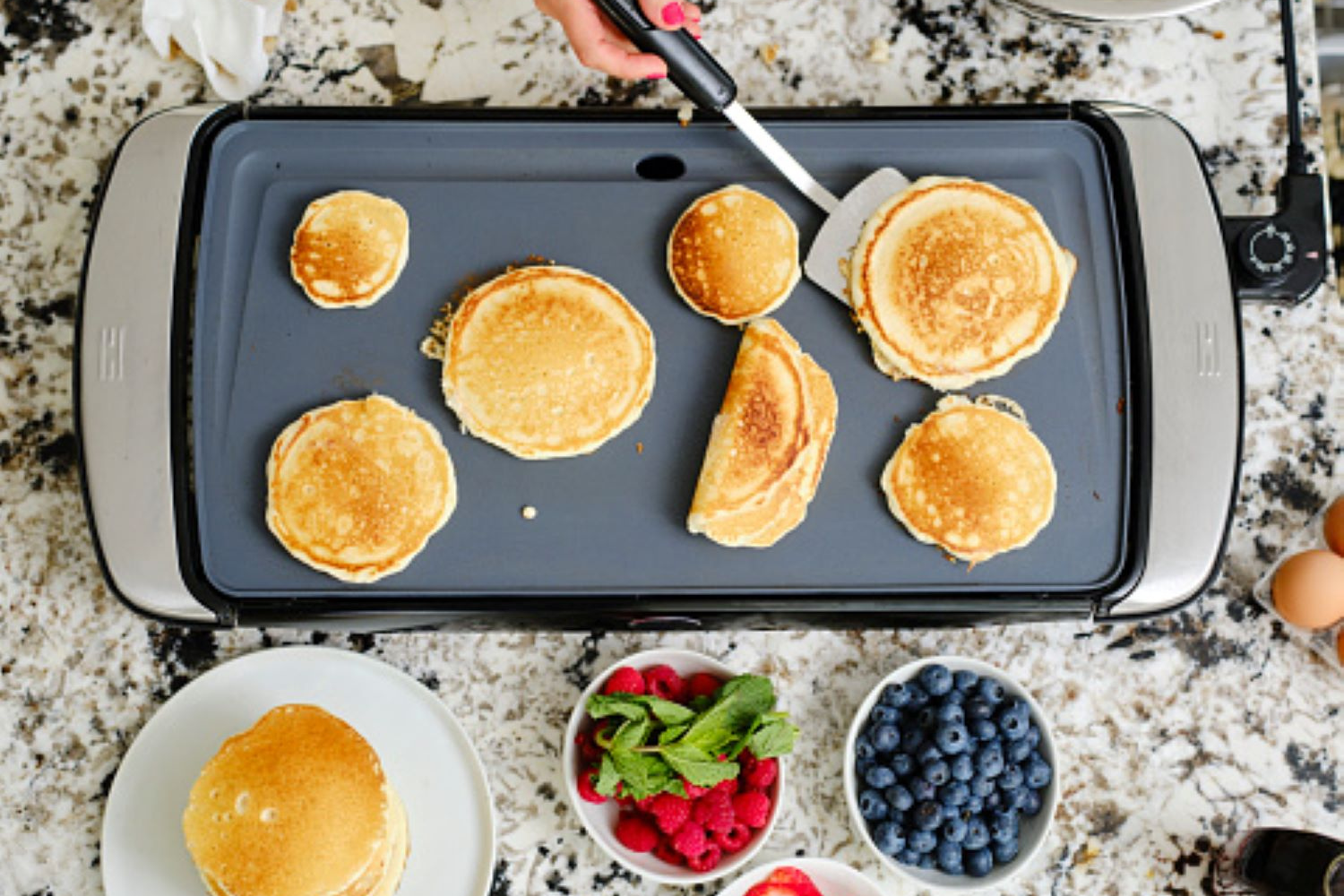 pancakes on a griddle