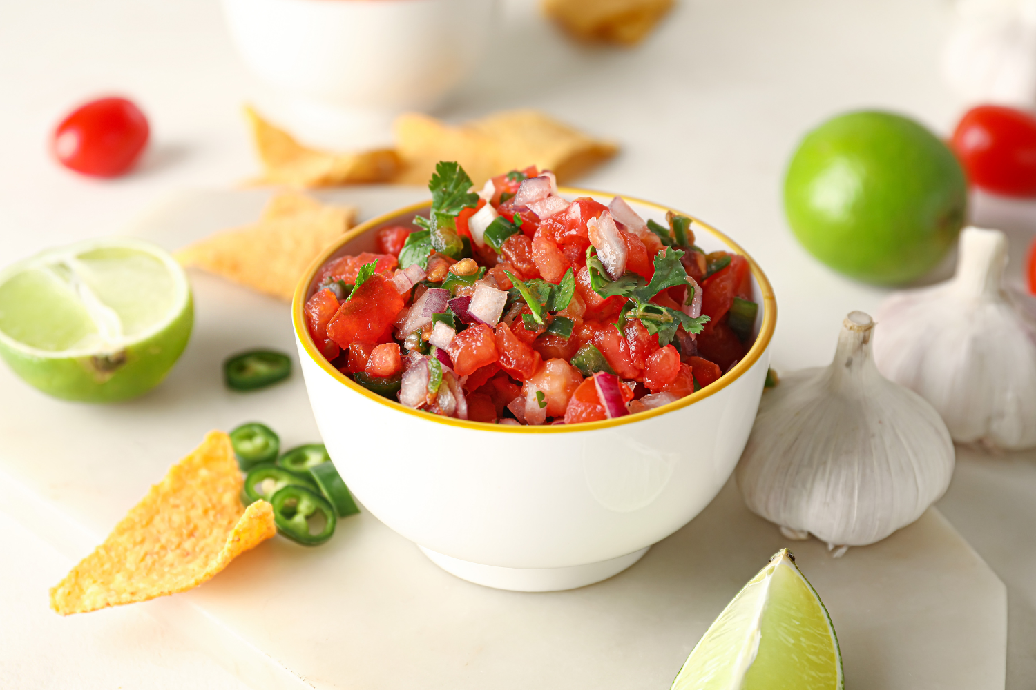 salsa in a bowl with chips. 