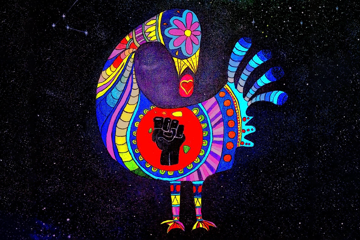 Artistic illustration of Black Power shaped in the form of a bird. 