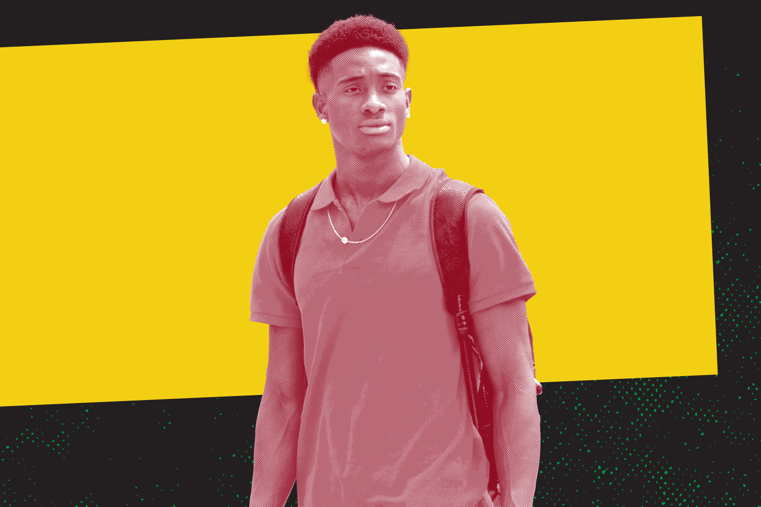 Student with black and yellow background.