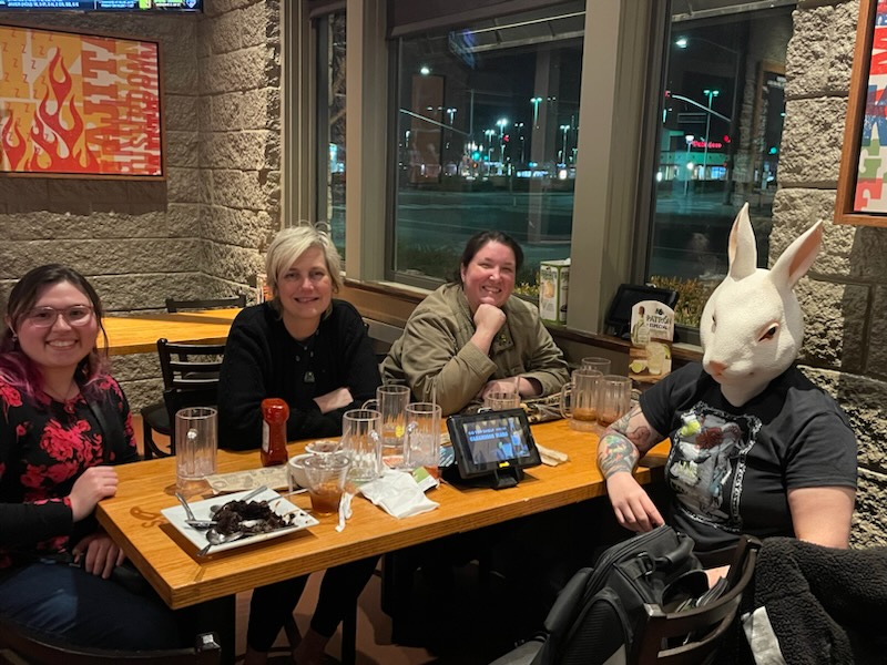 Left to Right: Angela Esau, Professor Ellen Roehn, Jordan Jones and Kat Crossley at the Chili's restraunt.