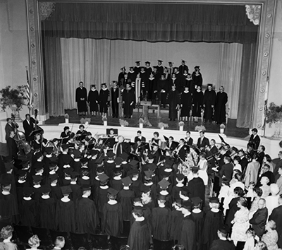 1962 graduation ceremony at Turlock High School auditorium.