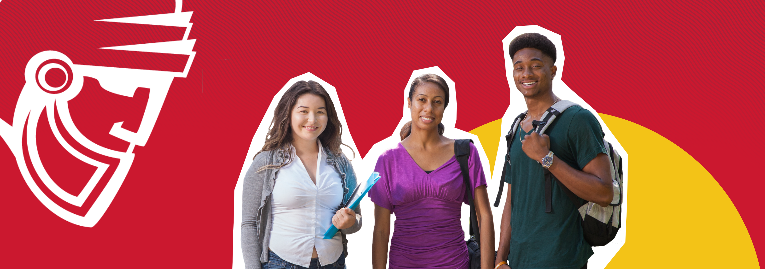 Three students in a group photo.