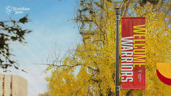 Pole banner with "Welcome Warriors"